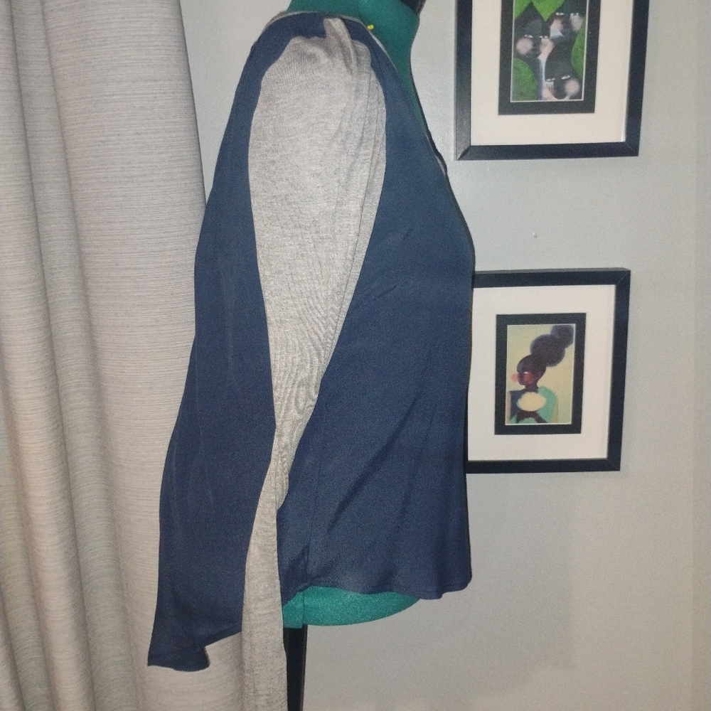 Calvin Klein Mixed Media Long-Sleeved Blouse in Slate Blue Sz M NWOT - Picture 2 of 9